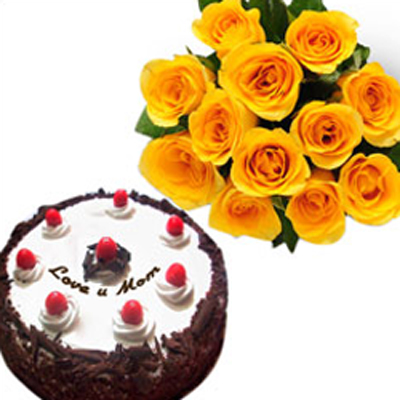 "Round shape cake -1kg , 12 yellow Roses Bunch - Click here to View more details about this Product